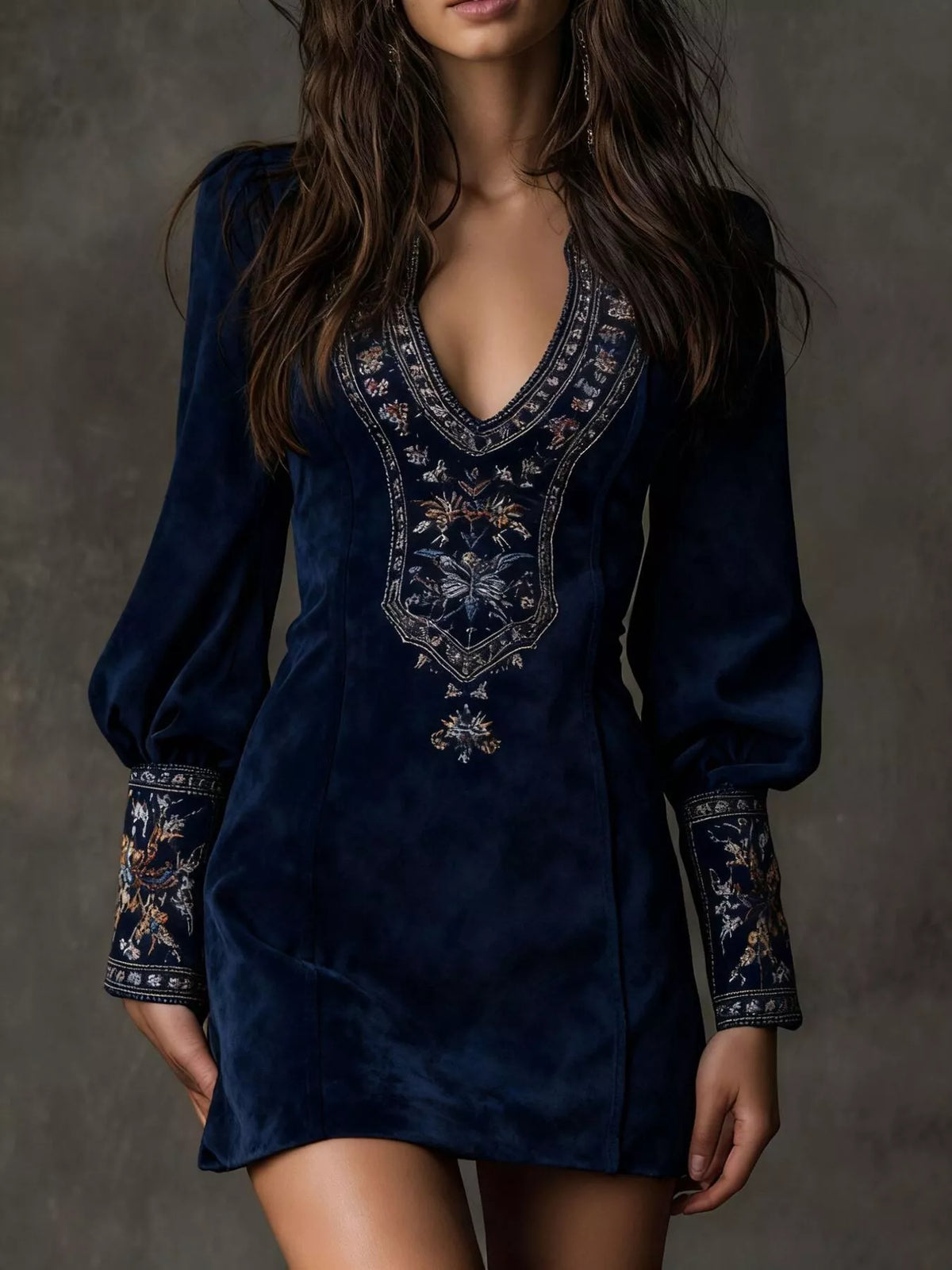 Embroidered Lantern Sleeve Mini Dress - alternate view 6