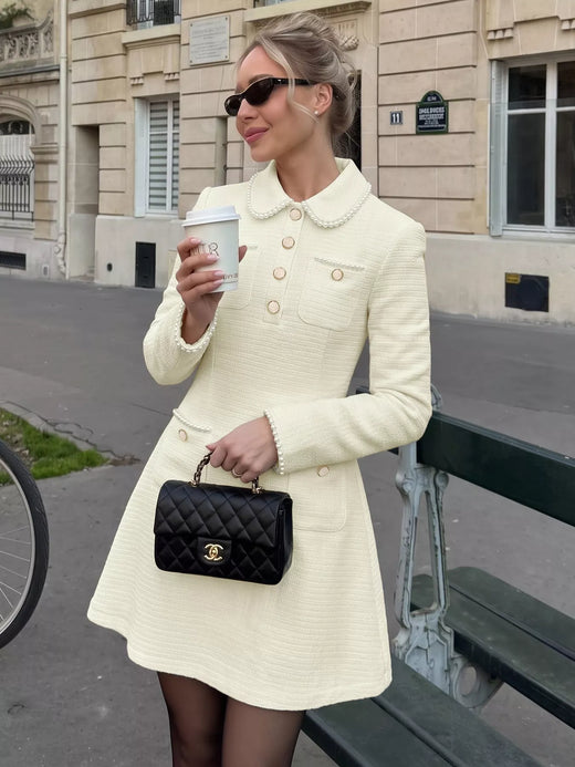 Peter Pan Collar Button-Front Tweed Mini Dress - alternate view 2