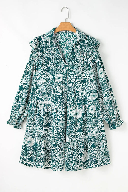 Plus Size Ruffled Printed Flounce Sleeve Dress - alternate view 2