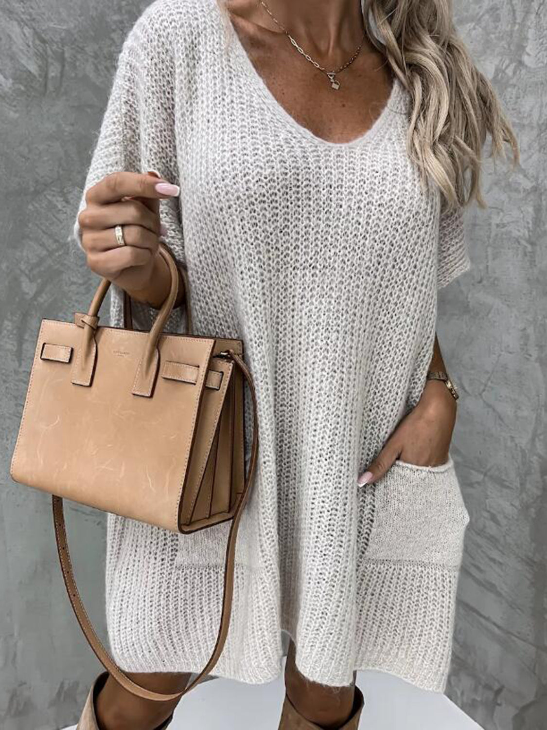 Short Sleeve Sweater Dress with Pockets - alternate view 8