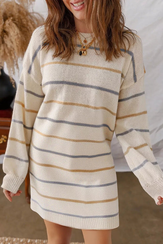 Striped Dropped Shoulder Oversized Sweater Dress - alternate view 3