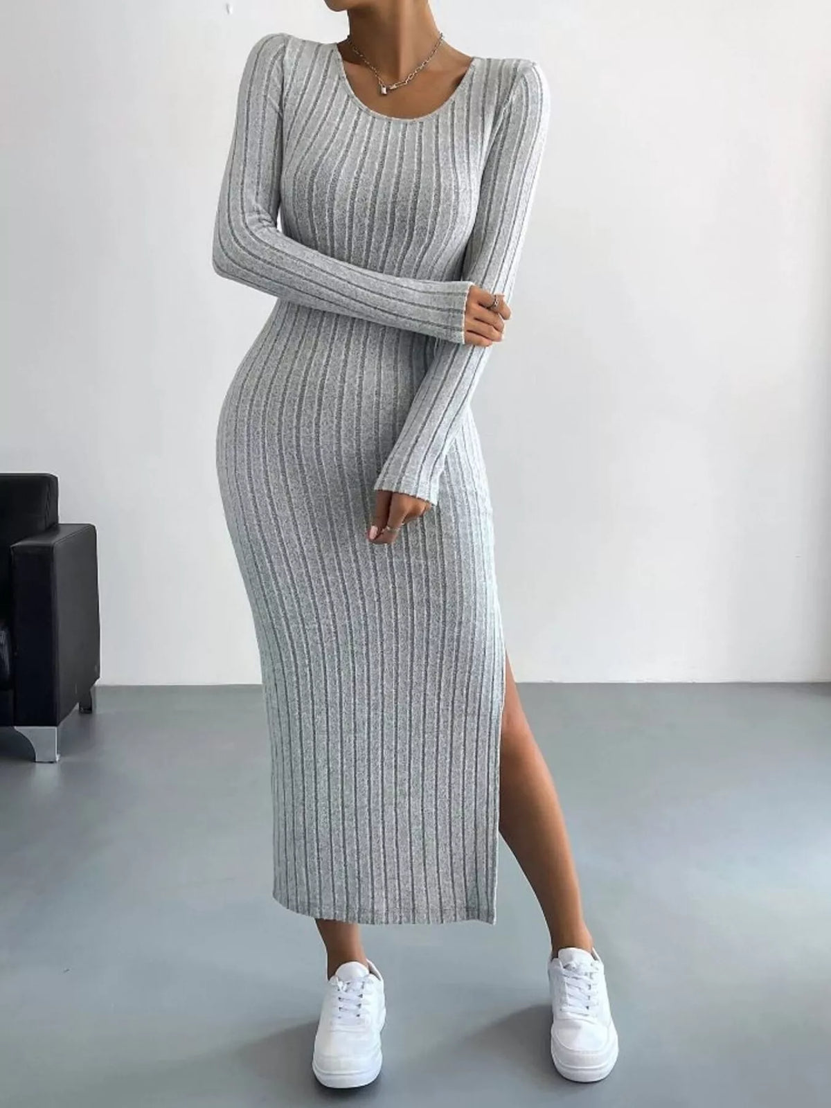 Full Size Ribbed Knit Bodycon Midi Dress Plus Size - alternate view 6