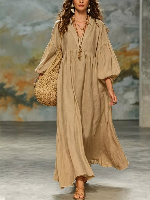 Full Size Notched 3/4 Sleeve Maxi Dress Plus Size - alternate view 3