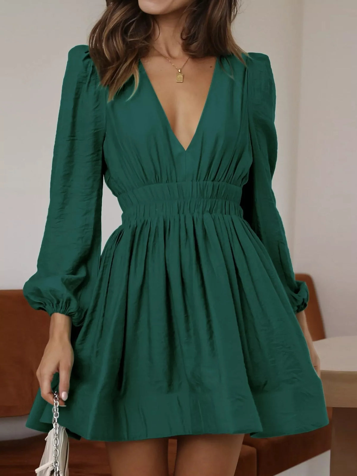 V-Neck Long Sleeve Mini Dress - alternate view 14