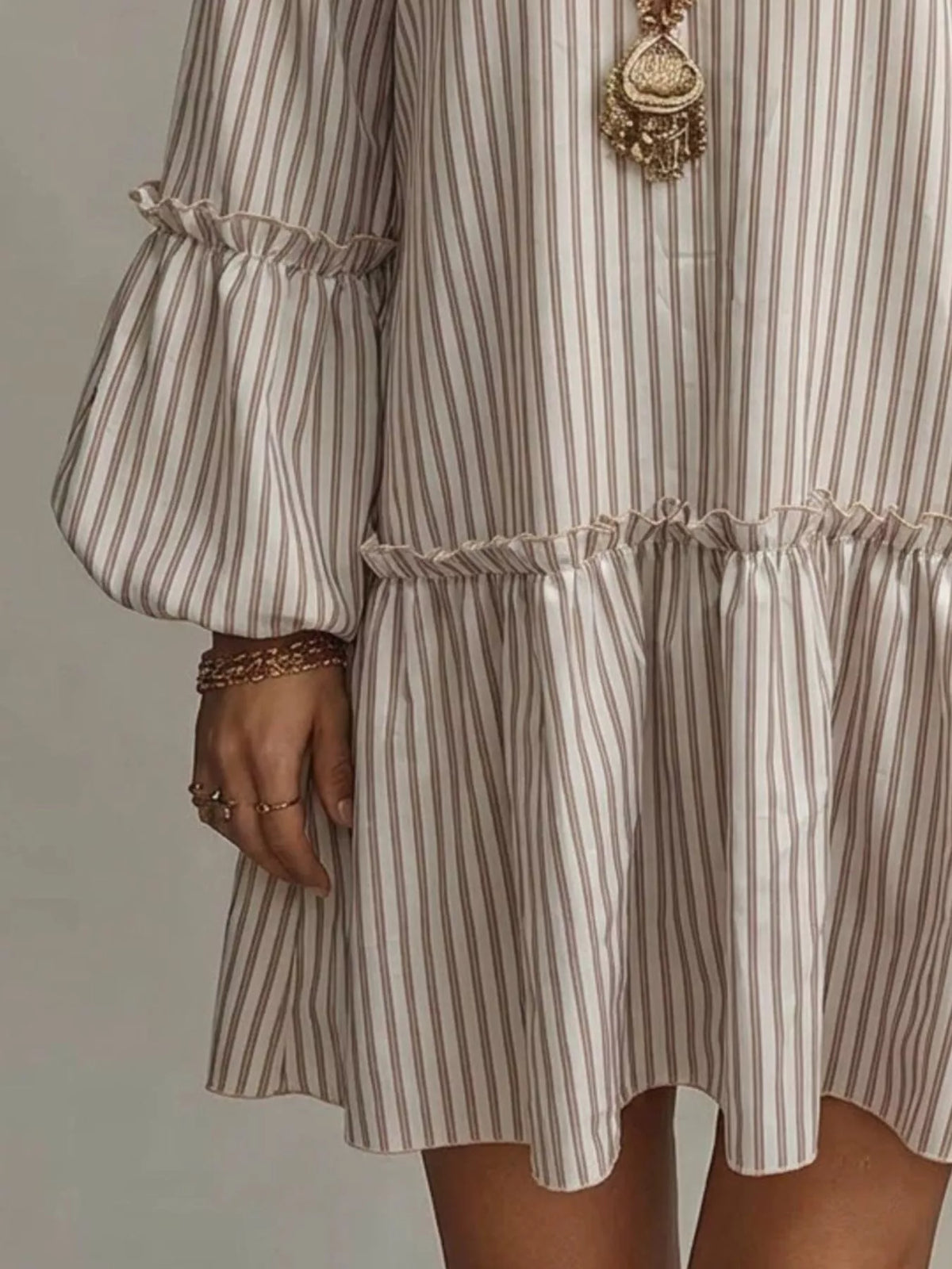 Full Size Striped Balloon Sleeve Mini Dress Plus Size - alternate view 9