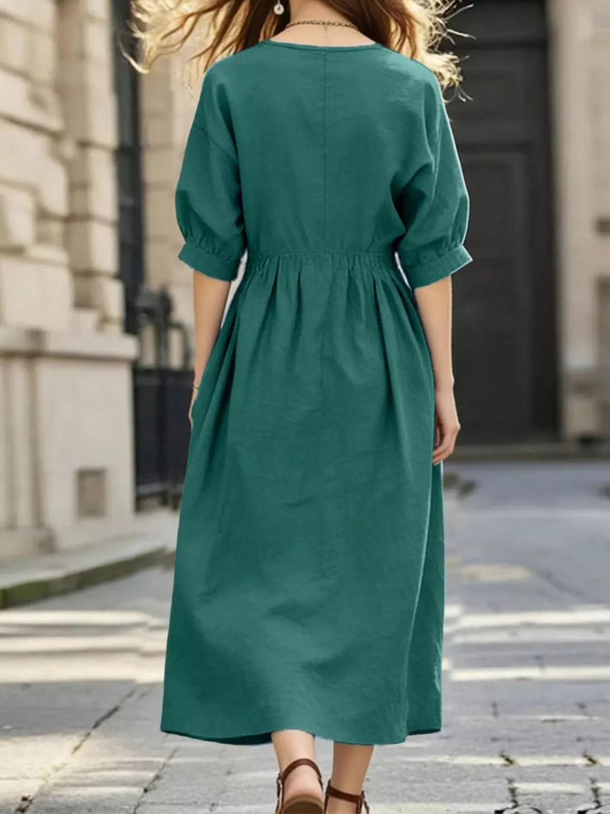 Notched Half Sleeve Midi Dress - alternate view 6