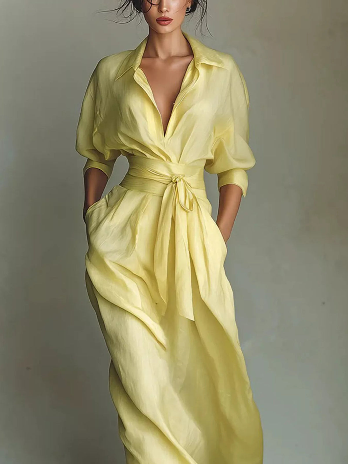 Shirt Maxi Dress with Waist-Defining Sash - alternate view 5