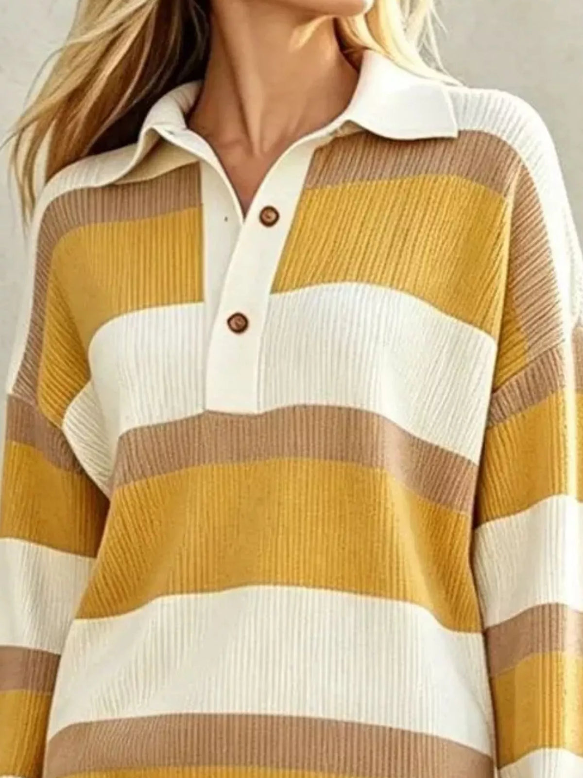 Striped Polo Collar Long Sleeve Sweater Dress - alternate view 5