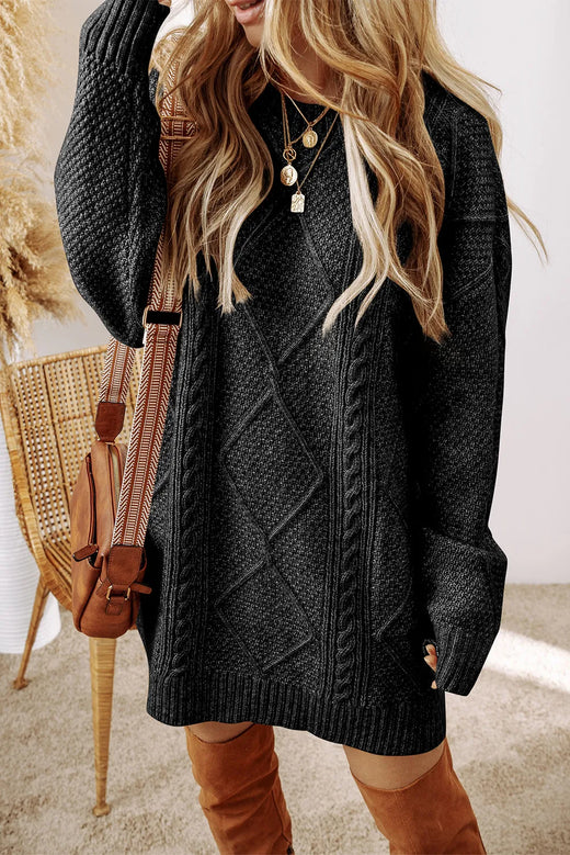 Cable-Knit Round Neck Sweater Dress - alternate view 4