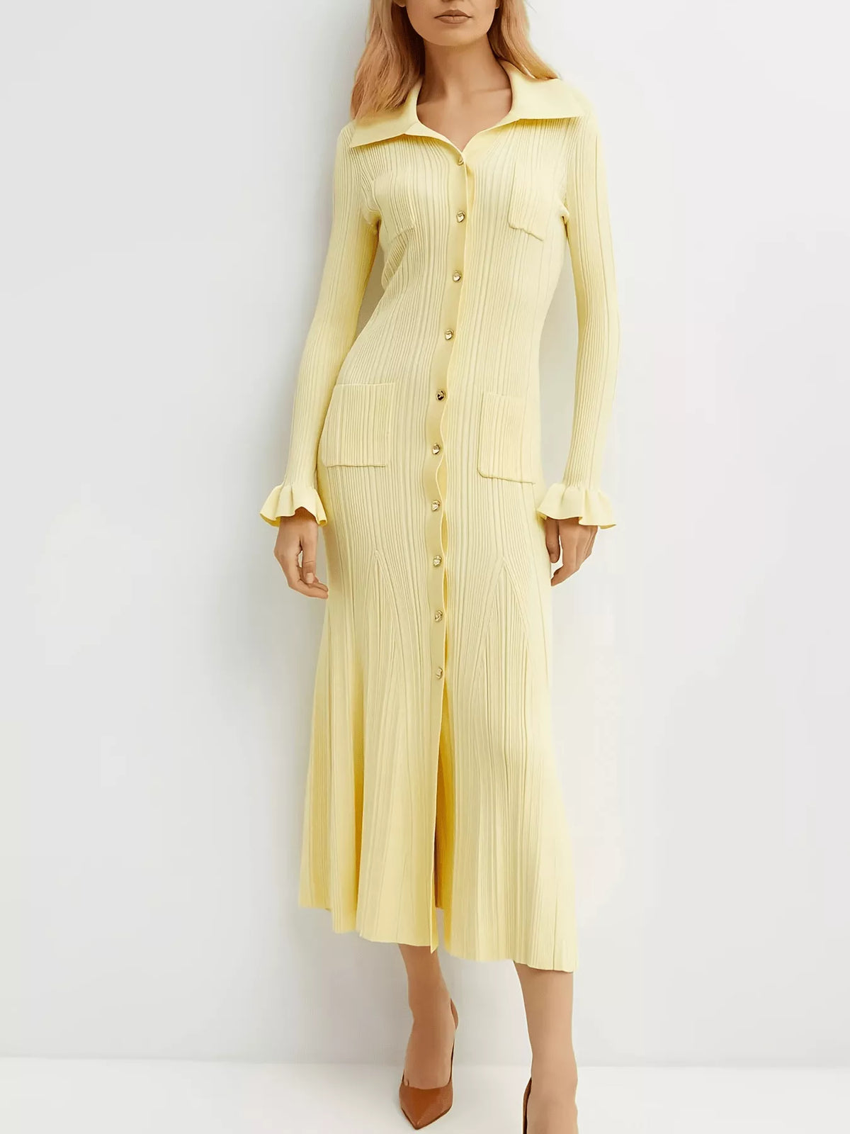 Button-Down Flounce Sleeve Sweater Dress - alternate view 4