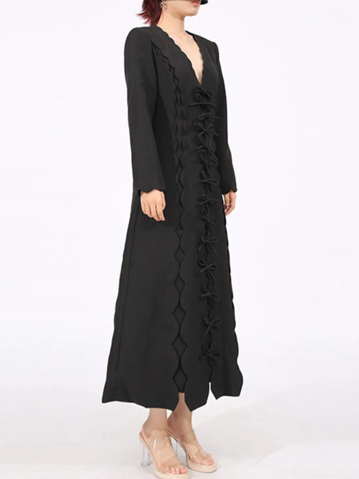 Long Sleeve Bow Front Midi Dress - alternate view 6
