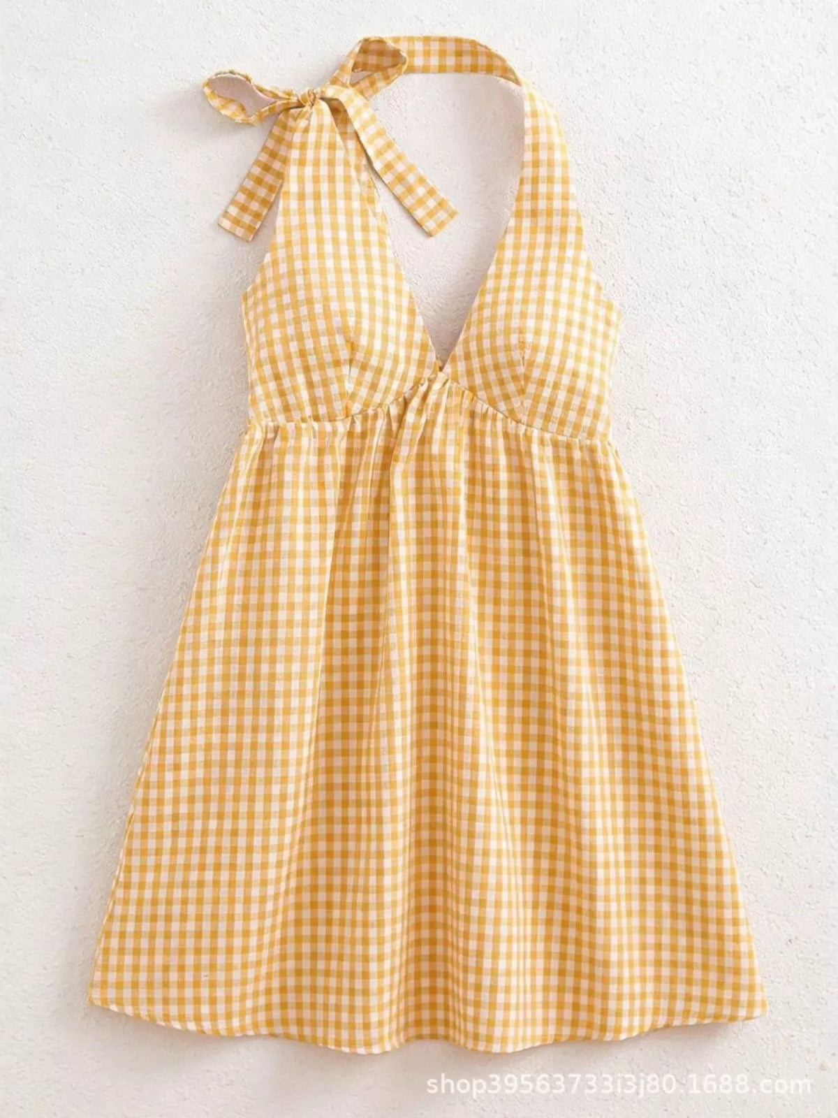 Gingham Tie-Shoulder Mini Dress - alternate view 5
