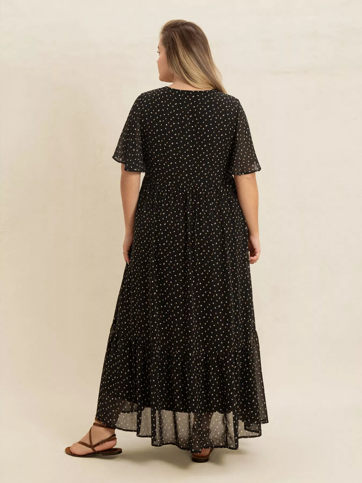 Printed V-Neck Flutter Sleeve Maxi Dress - alternate view 8