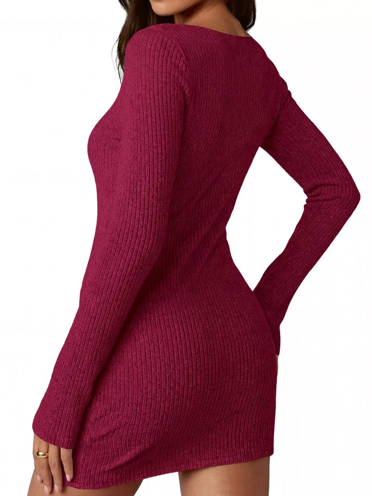 Ribbed Knit Long Sleeve Slim Fit Sweater Dress - alternate view 9