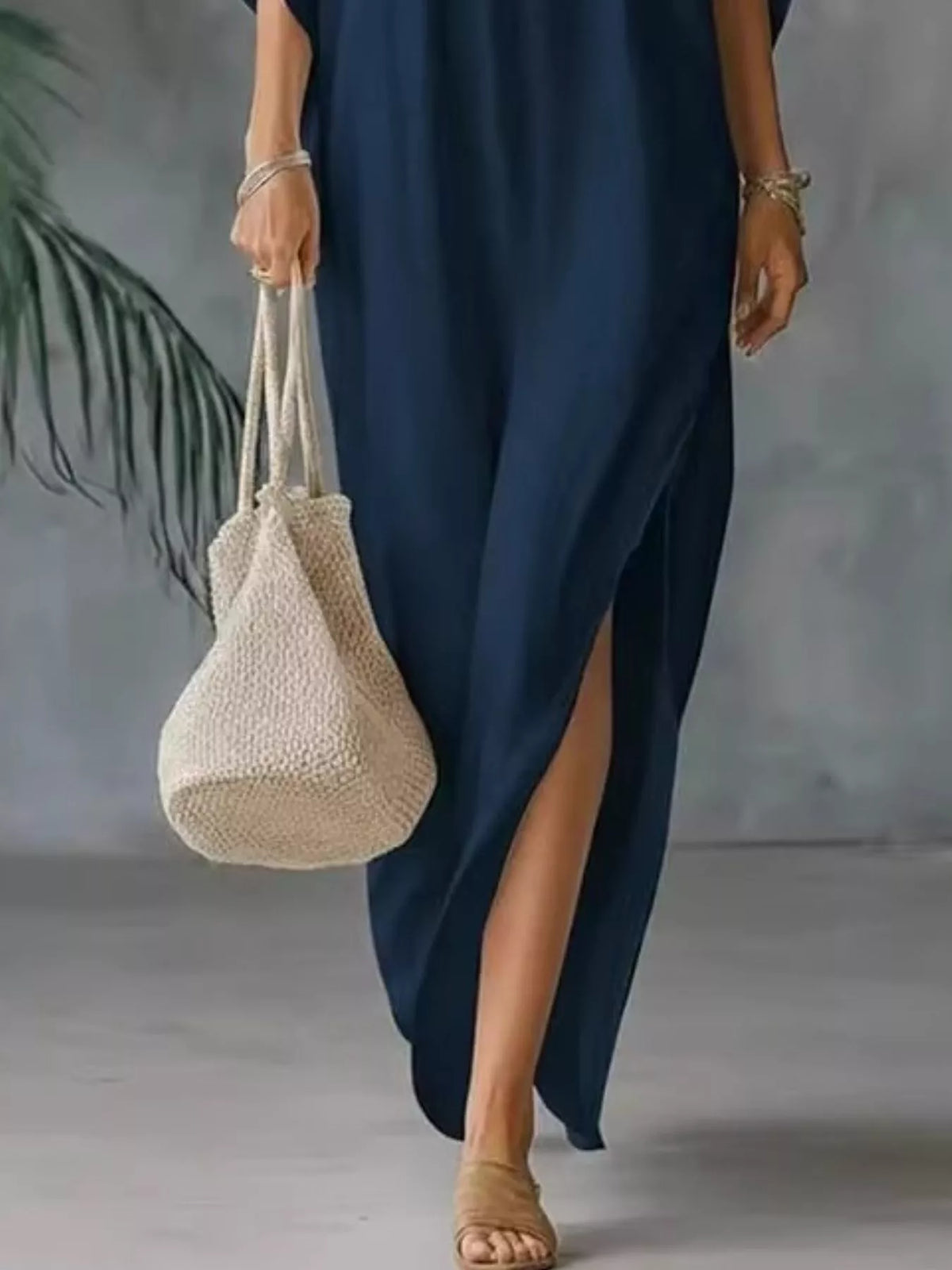 Full Size V-Neck Maxi Dress with Side Slits Plus Size - alternate view 4