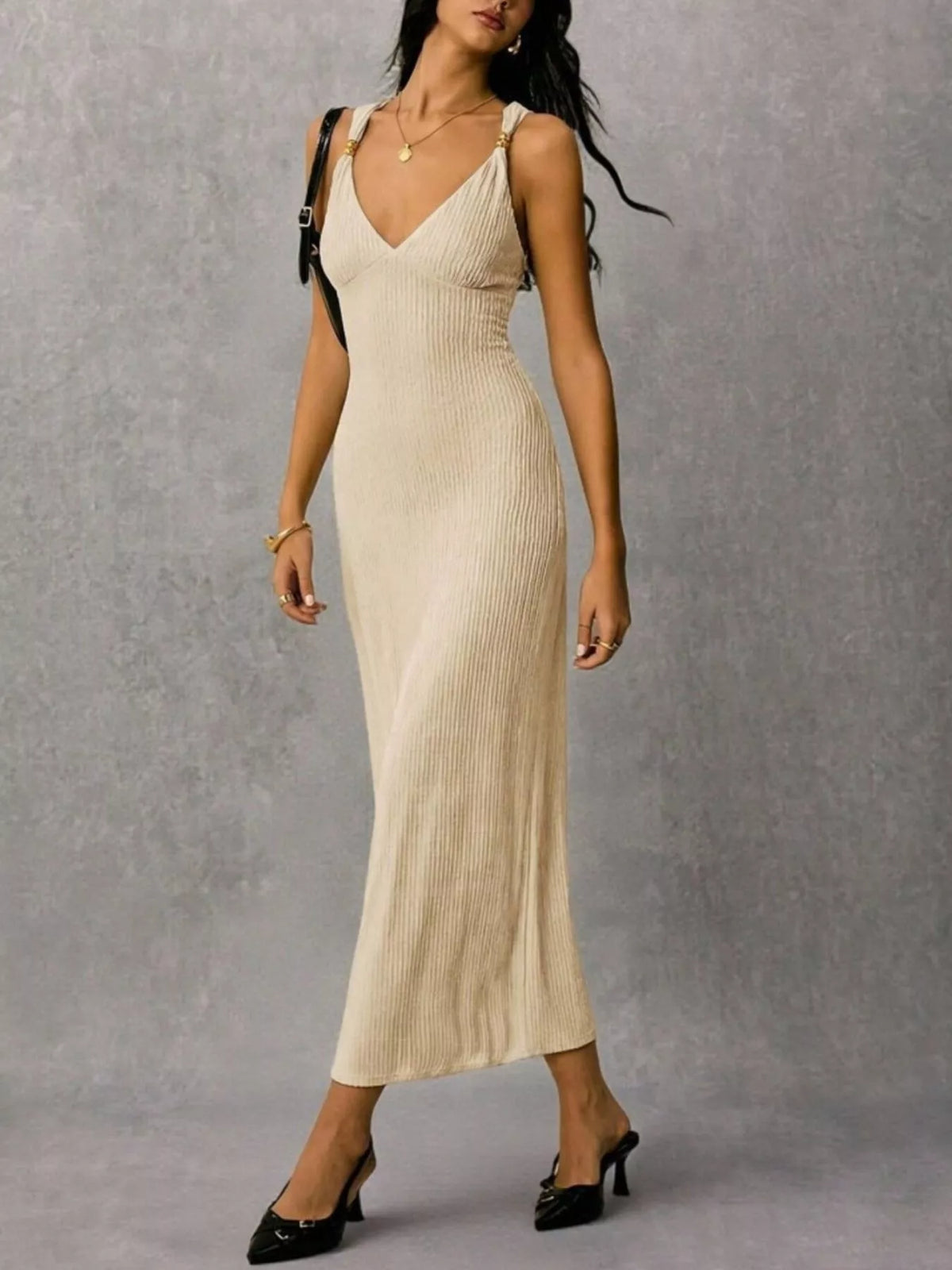 Sleeveless Ribbed Knit Midi Dress - alternate view 22