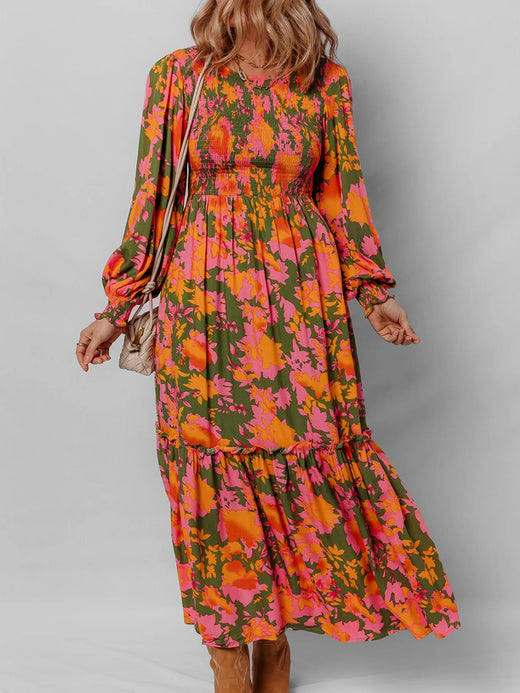 Smocked Floral Print Long Sleeve Maxi Dress - alternate view 5