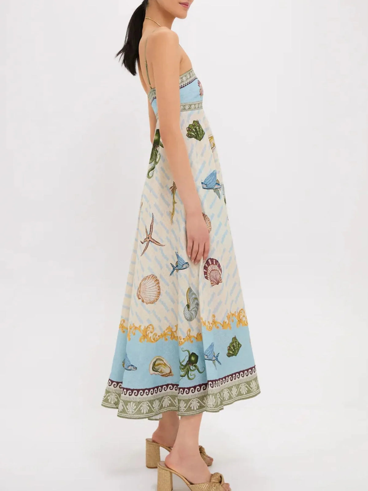Ocean Print Spaghetti Strap Midi Dress - alternate view 3