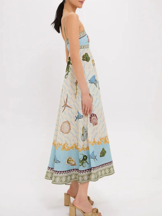 Ocean Print Spaghetti Strap Midi Dress - alternate view 3
