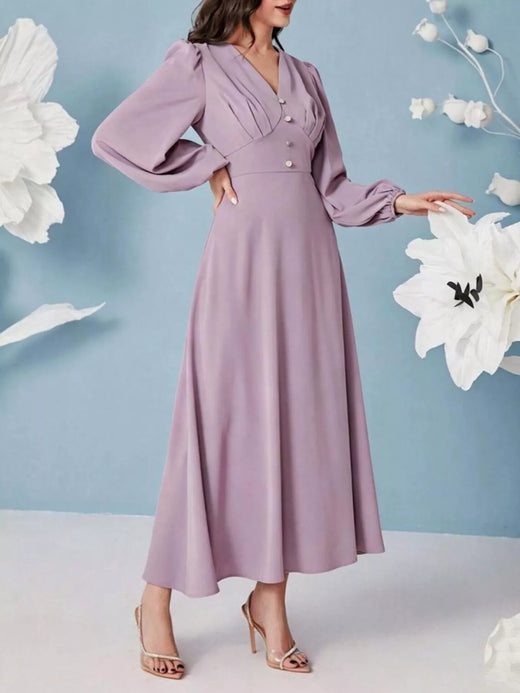V-Neck Balloon Sleeve Maxi Dress - alternate view 5