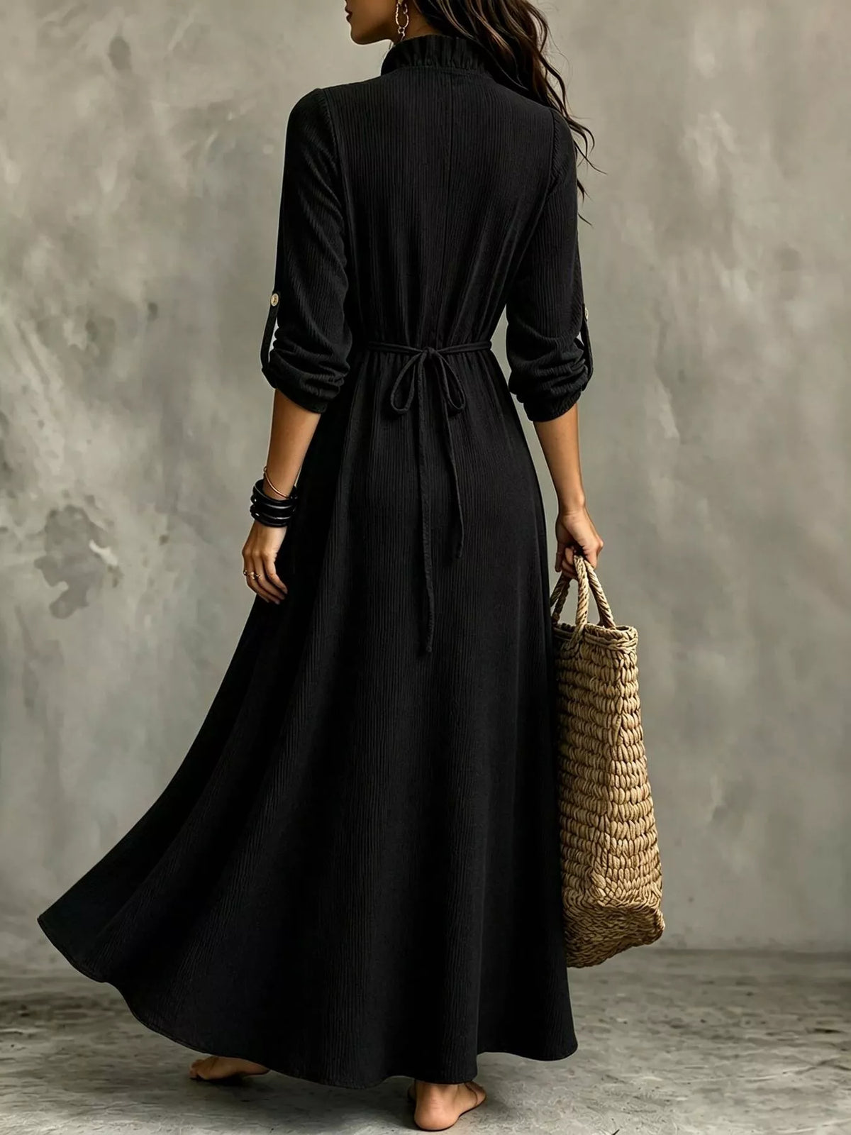 Full Size V-Neck Maxi Dress with Roll-Up Sleeves Plus Size - alternate view 5