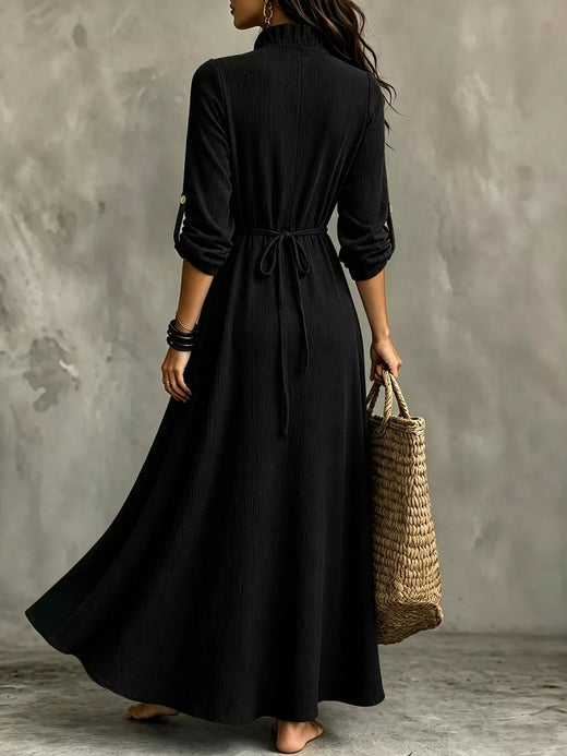 Full Size V-Neck Maxi Dress with Roll-Up Sleeves Plus Size - alternate view 5