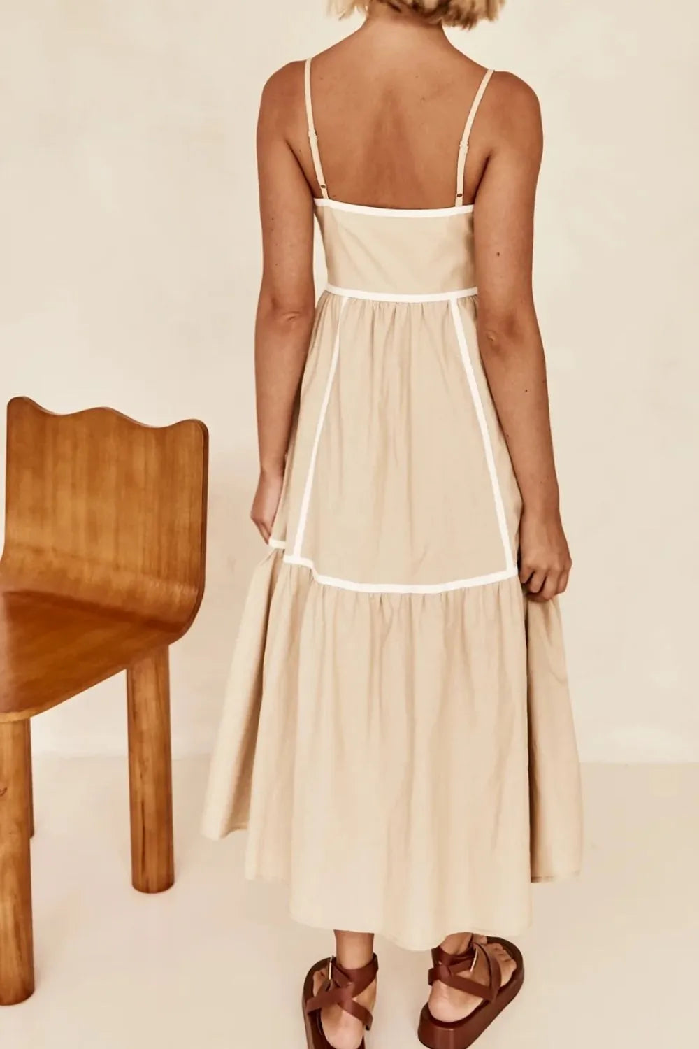 Contrast Trim Square Neck Midi Cami Dress - alternate view 6