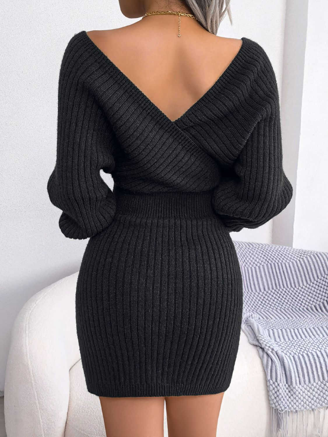 Rib-Knit Dolman Sleeve Sweater Dress - alternate view 18