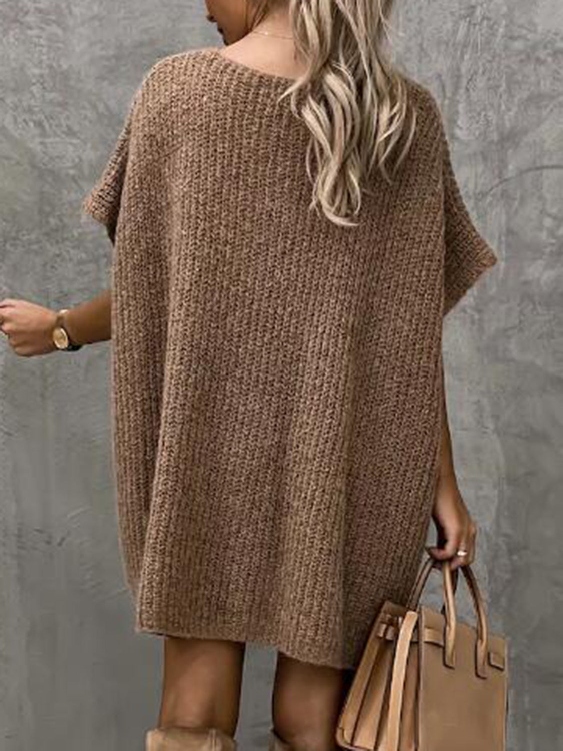 Short Sleeve Sweater Dress with Pockets - alternate view 2