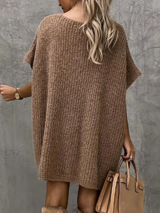 Short Sleeve Sweater Dress with Pockets - alternate view 2