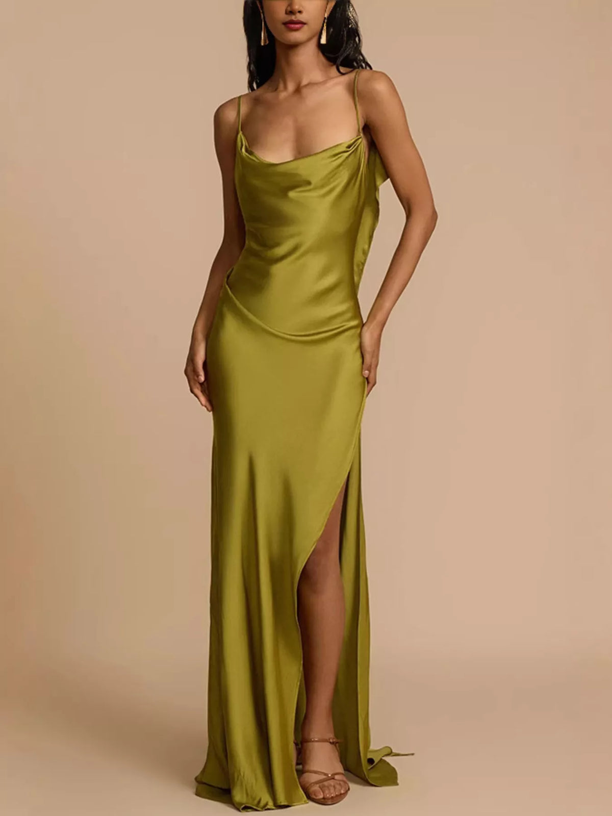 Satin Cowl Neck Slit Maxi Dress - alternate view 2