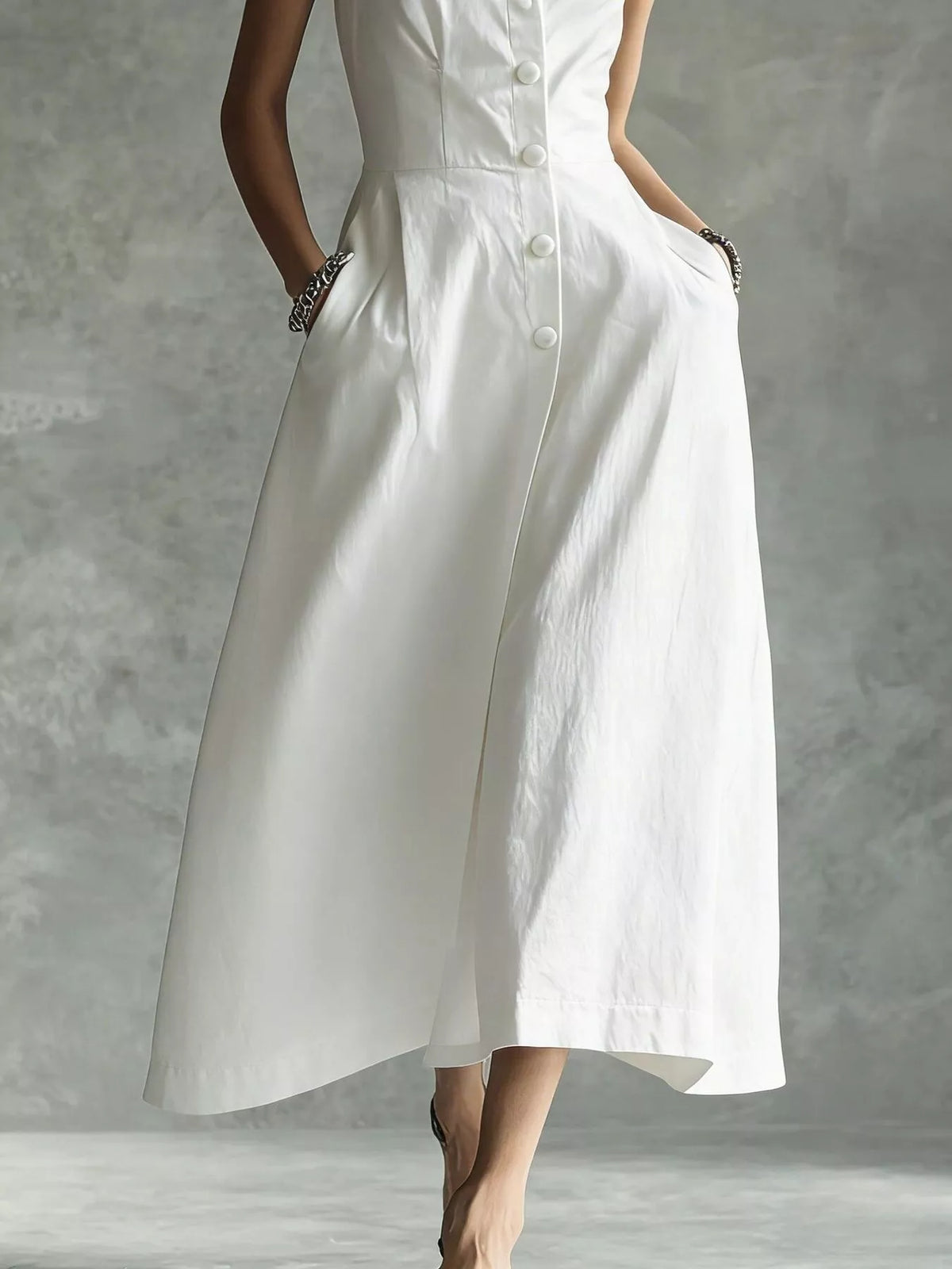 Sleeveless Button-Down Midi Shirt Dress - alternate view 8