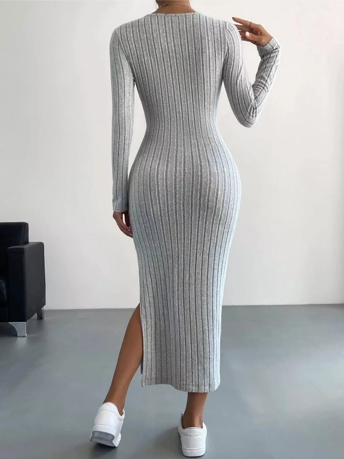 Full Size Ribbed Knit Bodycon Midi Dress Plus Size - alternate view 7