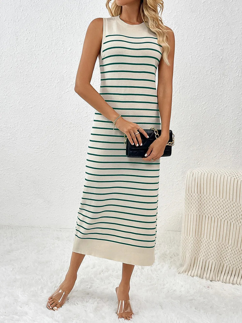 Round Neck Sleeve Midi Knit Dress - alternate view 8