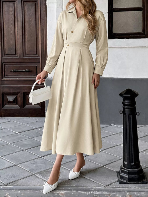Pleated Button Detail Long Sleeve Shirt Dress - alternate view 2
