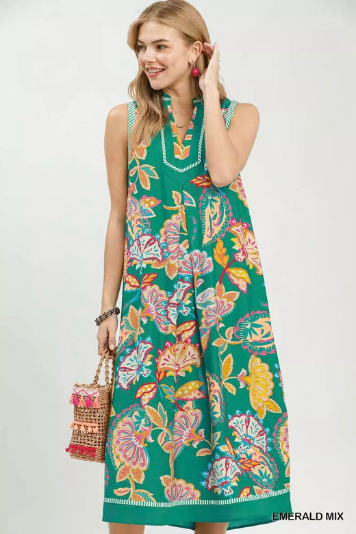 Paisley Floral Sleeveless Midi Dress - alternate view 2