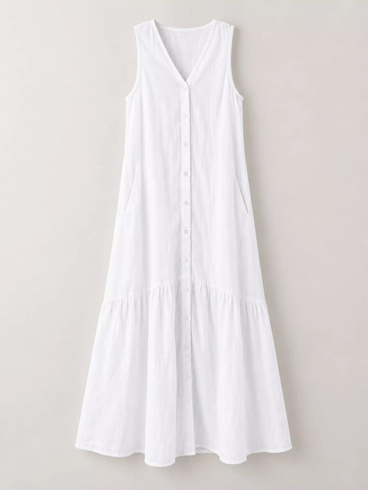Full Size V-Neck Button Front Sleeveless Midi Dress Plus Size - alternate view 4