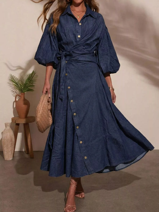 Long Sleeve Wrap-Front Denim Dress - alternate view 5