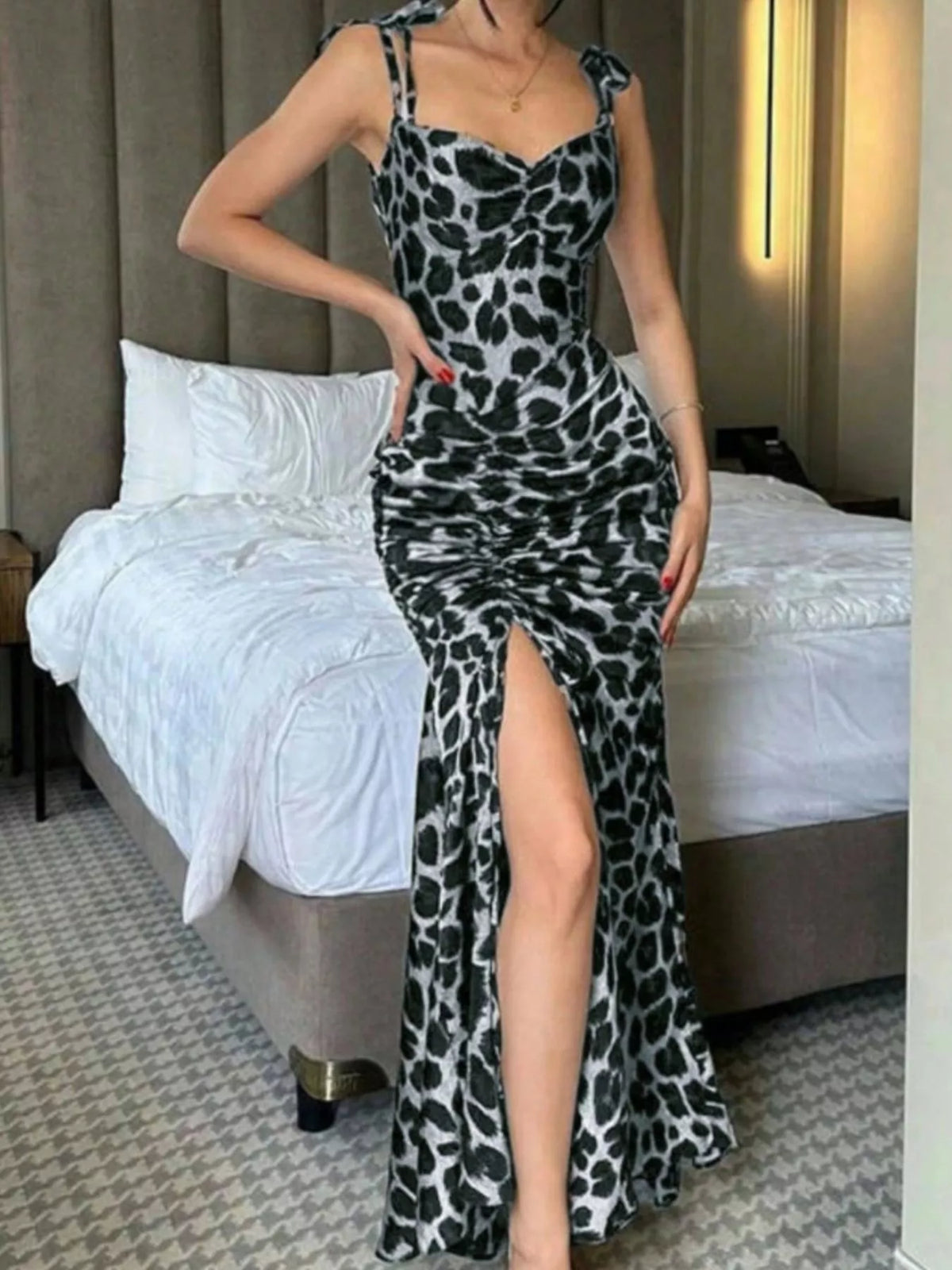 Ruched Slit Sweetheart Neck Cami Dress - alternate view 2