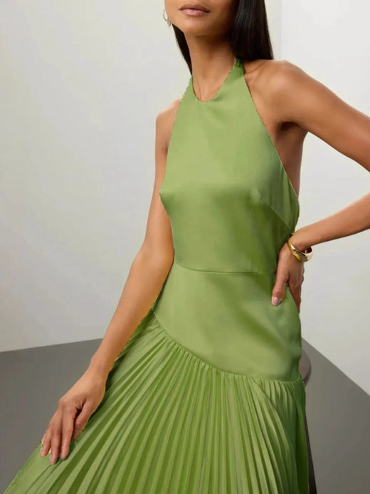 Pleated Halter Neck Sleeveless Maxi Dress - alternate view 2