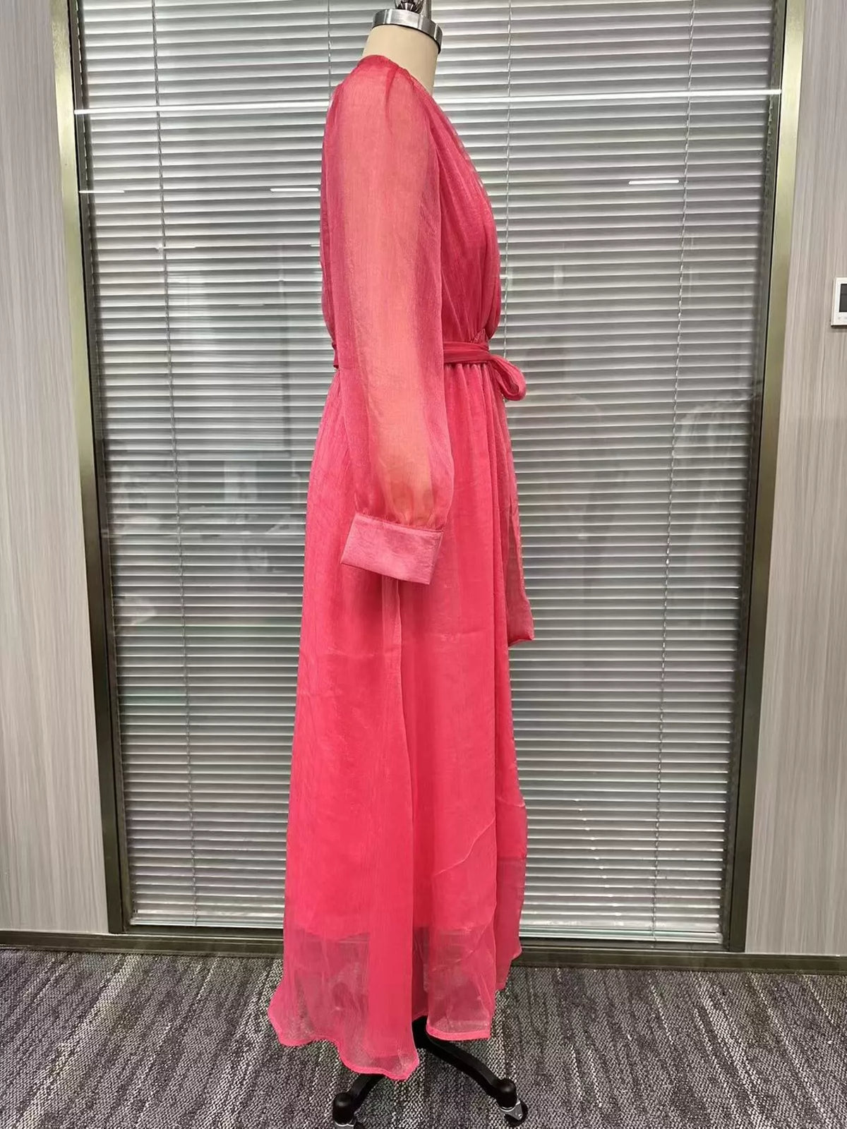 Long Sleeve Chiffon Wrap Maxi Dress with High Slit - alternate view 5