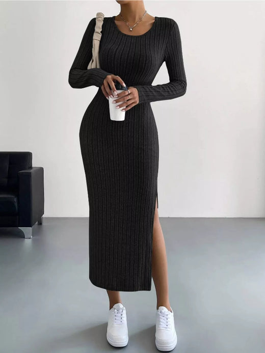 Side Slit Ribbed Knit Dress - alternate view 2