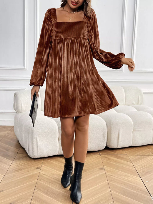 Velvet Square Neck Long Sleeve Dress - alternate view 6