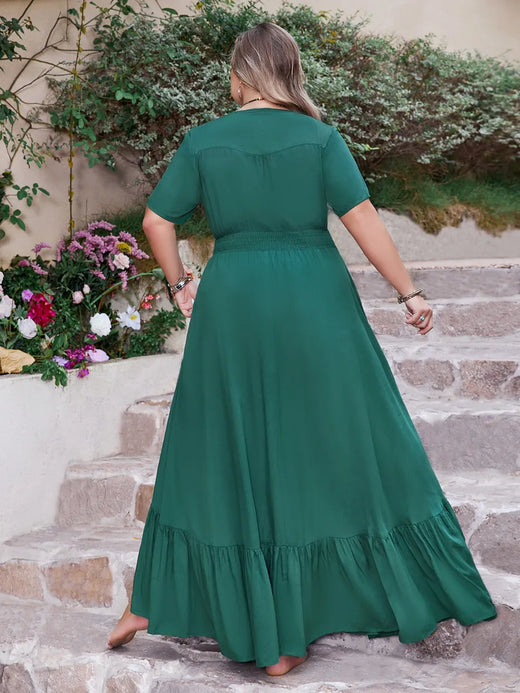 Button Detail V-Neck Short Sleeve Maxi Dress - alternate view 5