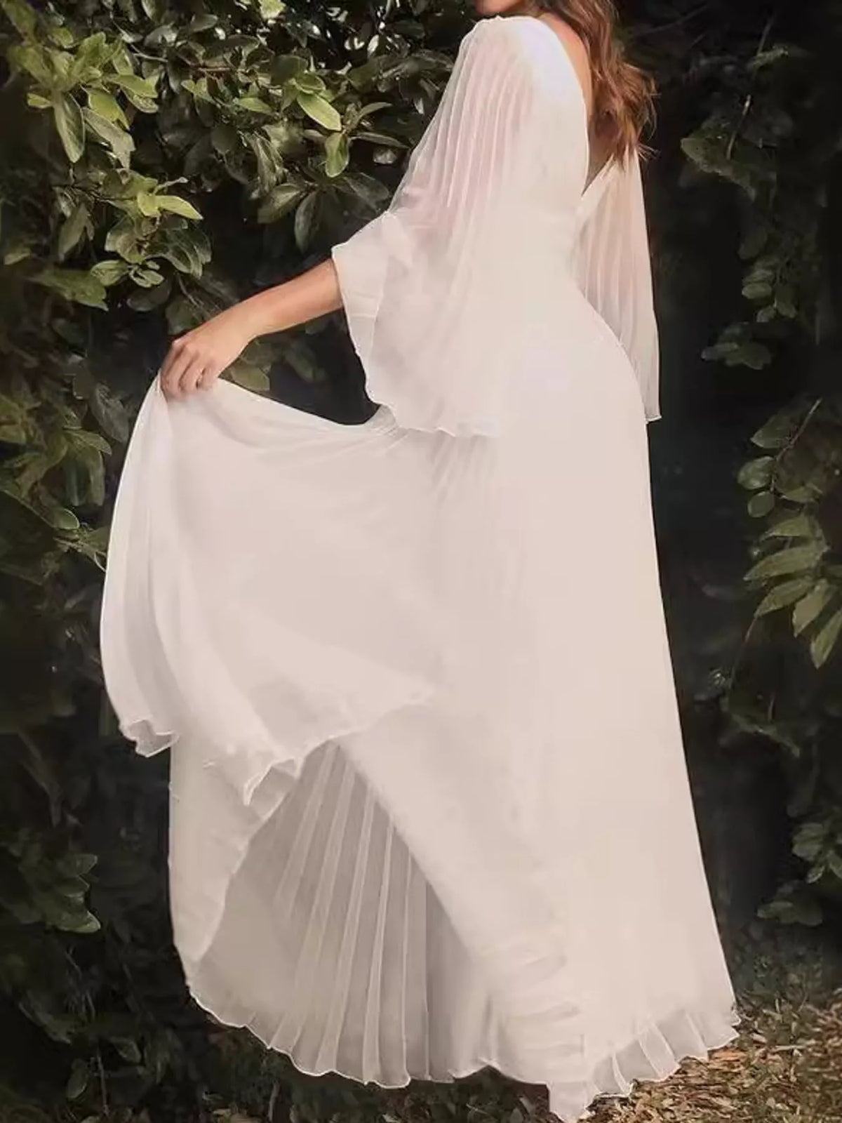 V-Neck Pleated Maxi Dress - alternate view 2