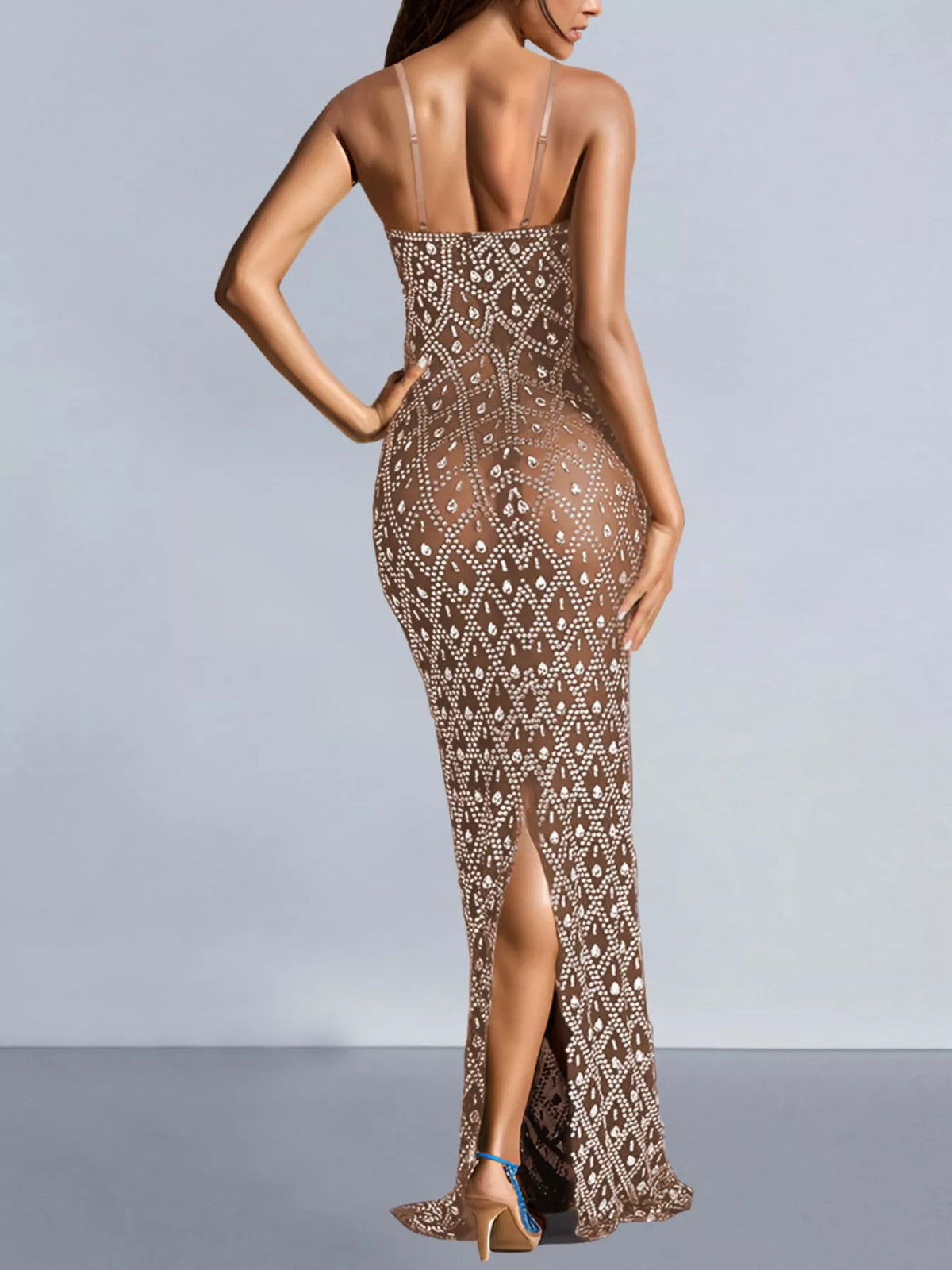 Glamorous Rhinestone Embellished Sheer Mesh Maxi Dress - alternate view 5
