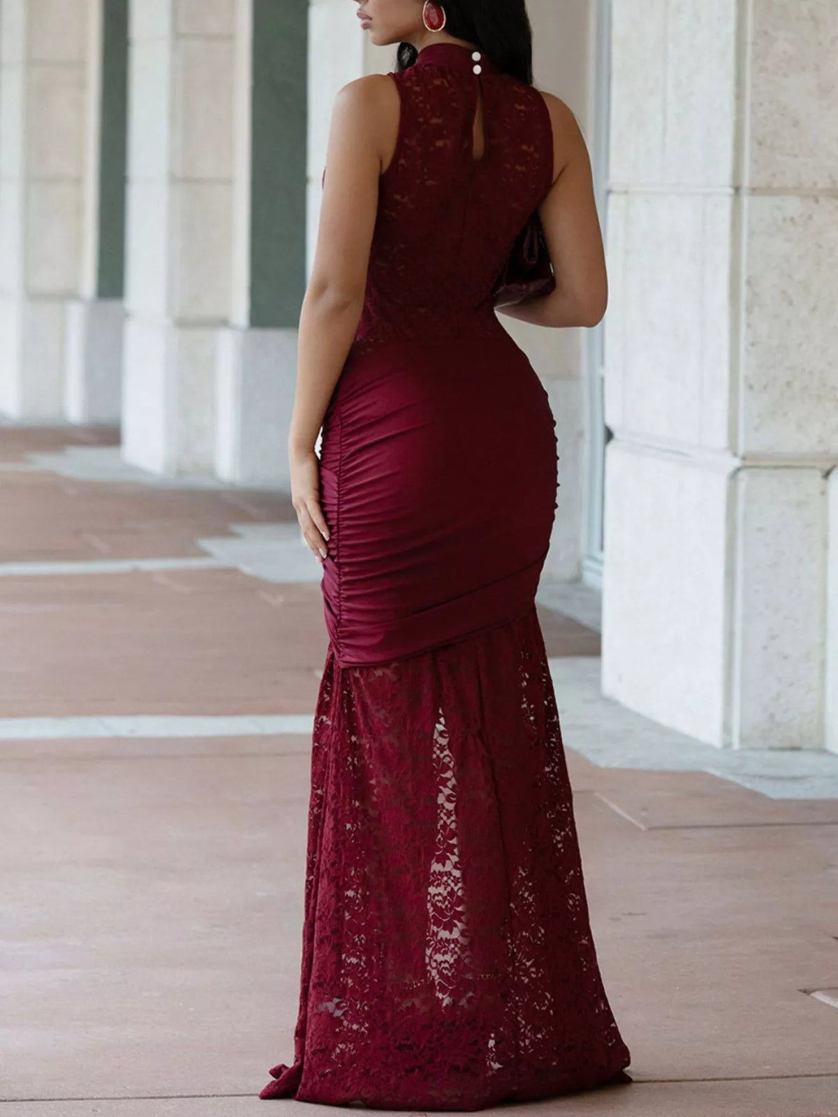 Lace Keyhole High-Slit Maxi Dress - alternate view 7