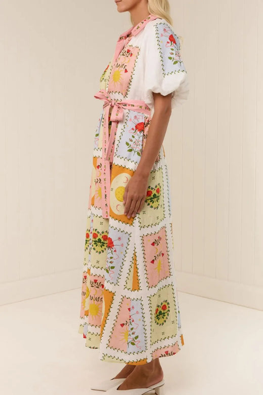 Printed Short Sleeve Belted Maxi Dress - alternate view 4