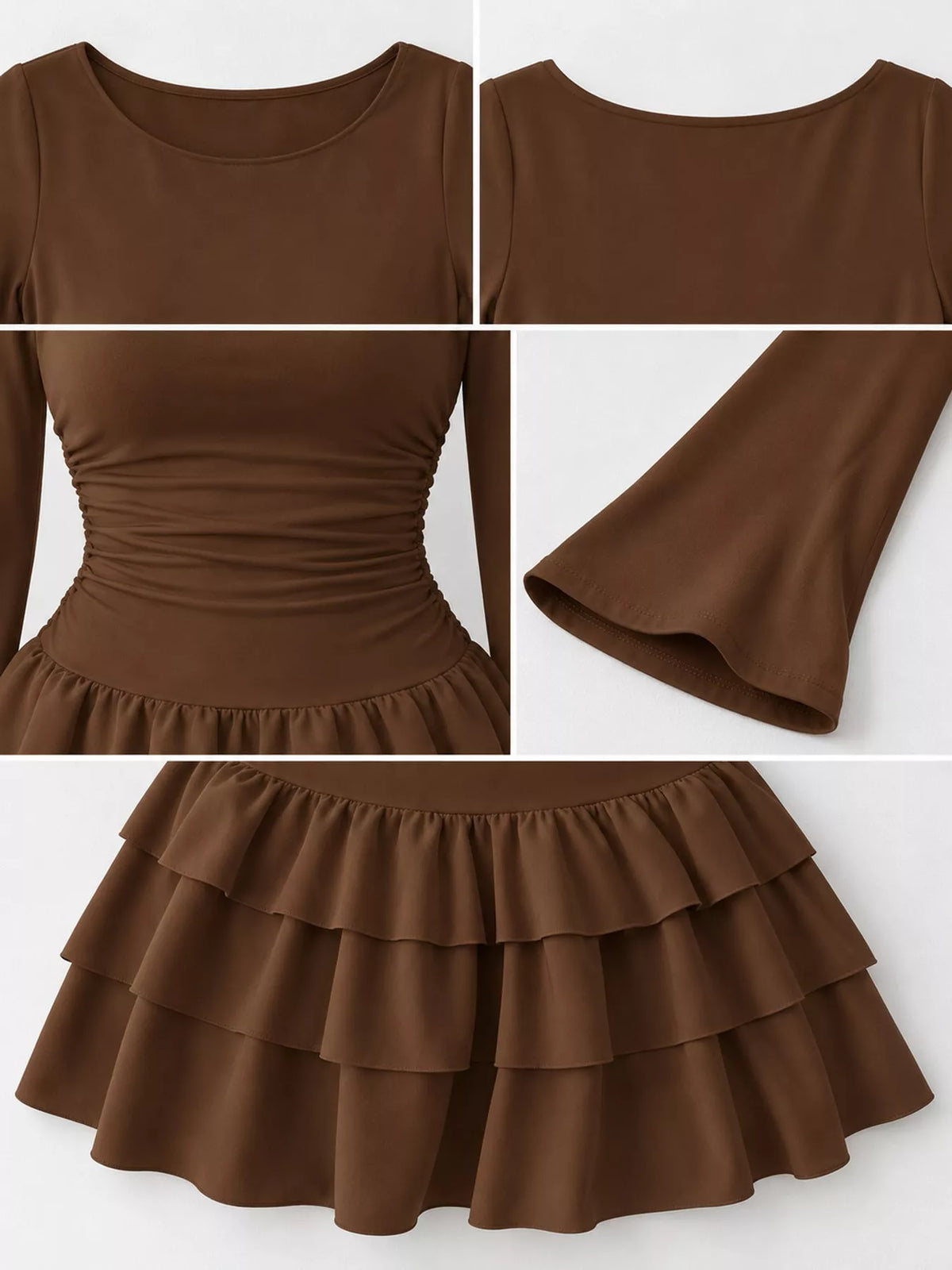 Layered Ruffle Long Sleeve Mini Dress - alternate view 9