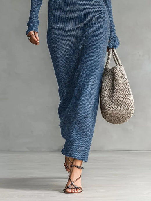 Hooded Knit Maxi Dress with Button-Up Placket and Chest Pockets - alternate view 3